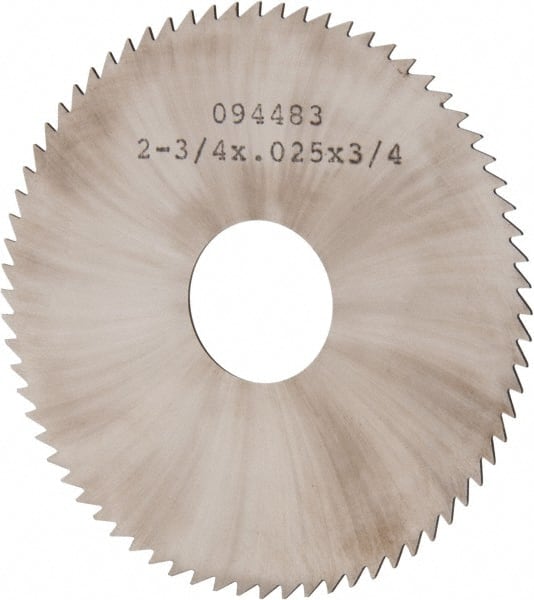 Made in USA - 2-3/4" Diam x 0.025" Blade Thickness x 3/4" Arbor Hole Diam, 72 Tooth Slitting and Slotting Saw - Arbor Connection, Solid Carbide, Concave Ground - Exact Tooling