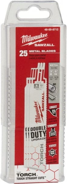 Milwaukee Tool - 6" Long x 1" Thick, Steel Reciprocating Saw Blade - Straight Profile, 10 TPI, Toothed Edge - Exact Tooling