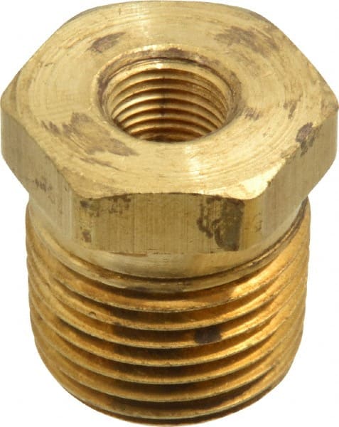 Parker - 1/2 Male Thread x 1/8 Female Thread, Brass Industrial Pipe Hex Bushing - MNPTF x FNPTF, 1,000 psi - Exact Tooling