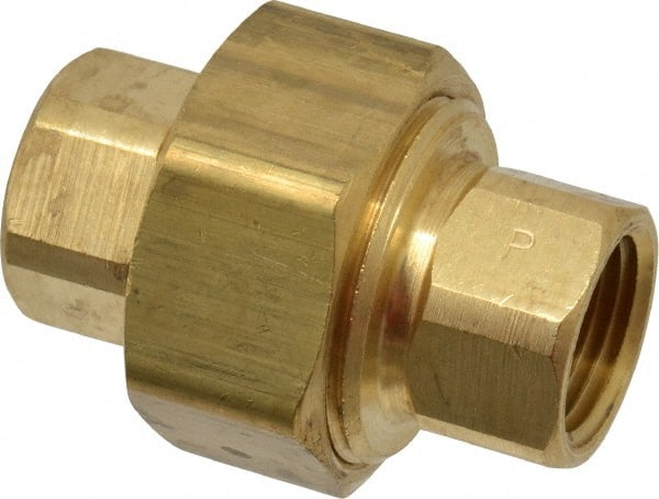 Parker - 3/8 Female Thread, Brass Industrial Pipe Union - FNPTF, 1,000 psi - Exact Tooling