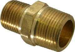 Parker - 3/4 x 1/2 Male Thread, Brass Industrial Pipe Hex Nipple - MNPTF, 1,000 psi - Exact Tooling