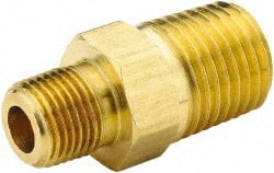 Parker - 3/8 x 1/8 Male Thread, Brass Industrial Pipe Hex Nipple - MNPTF, 1,000 psi - Exact Tooling