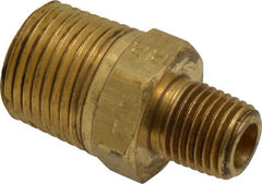 Parker - 1/2 x 1/4 Male Thread, Brass Industrial Pipe Hex Nipple - MNPTF, 1,000 psi - Exact Tooling
