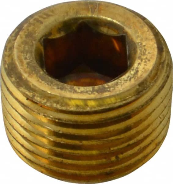Parker - 3/8 Male Thread, Brass Industrial Pipe Hollow Hex Plug - MNPTF, 1,000 psi - Exact Tooling