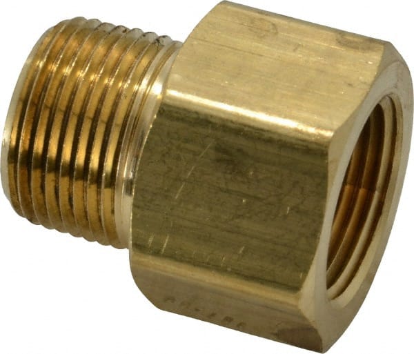Parker - 3/4 Male Thread x 3/4 Female Thread, Brass Industrial Pipe Adapter - MNPTF x FNPTF, 1,000 psi - Exact Tooling