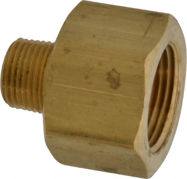 Parker - 3/8 Male Thread x 3/4 Female Thread, Brass Industrial Pipe Adapter - MNPTF x FNPTF, 1,000 psi - Exact Tooling