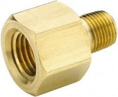 Parker - 1/4 Male Thread x 3/8 Female Thread, Brass Industrial Pipe Adapter - MNPTF x FNPTF, 1,000 psi - Exact Tooling