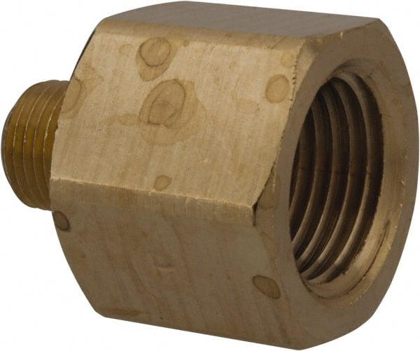 Parker - 1/8 Male Thread x 3/8 Female Thread, Brass Industrial Pipe Adapter - MNPTF x FNPTF, 1,000 psi - Exact Tooling