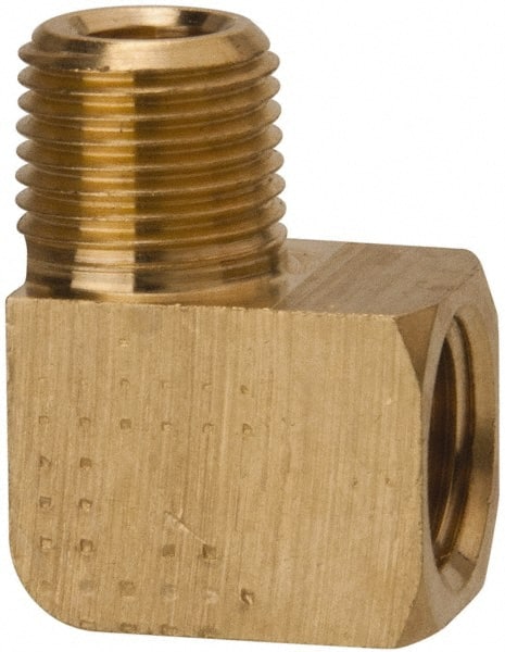 Parker - 1/8 Male Thread x 1/8 Female Thread, Brass Industrial Pipe 90° Street Elbow - MNPTF x FNPTF, 1,000 psi - Exact Tooling