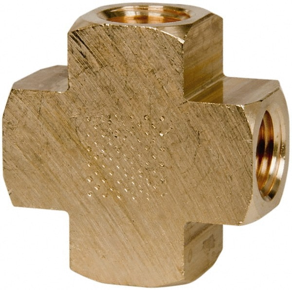 Parker - 1/4 Female Thread, Brass Industrial Pipe Female Cross - FNPTF, 1,000 psi - Exact Tooling