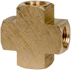 Parker - 1/4 Female Thread, Brass Industrial Pipe Female Cross - FNPTF, 1,000 psi - Exact Tooling