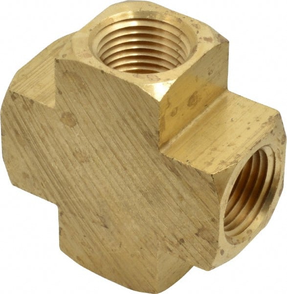 Parker - 1/2 Female Thread, Brass Industrial Pipe Female Cross - FNPTF, 1,000 psi - Exact Tooling