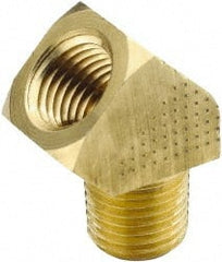 Parker - 1/4 Male Thread x 1/4 Female Thread, Brass Industrial Pipe 45° Street Elbow - MNPTF x FNPTF, 1,000 psi - Exact Tooling