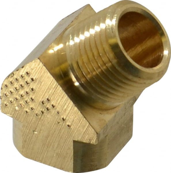 Parker - 3/8 Male Thread x 3/8 Female Thread, Brass Industrial Pipe 45° Street Elbow - MNPTF x FNPTF, 1,000 psi - Exact Tooling