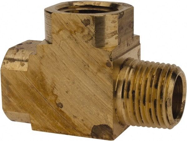 Parker - 3/8 Male Thread x 3/8 Female Thread, Brass Industrial Pipe Street Tee - MNPTF x FNPTF, 1,000 psi - Exact Tooling