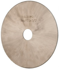 Made in USA - 3" Diam x 0.025" Blade Thickness, 1/2" Arbor Hole Diam, 230 Teeth, Solid Carbide Jeweler's Saw - Uncoated - Exact Tooling