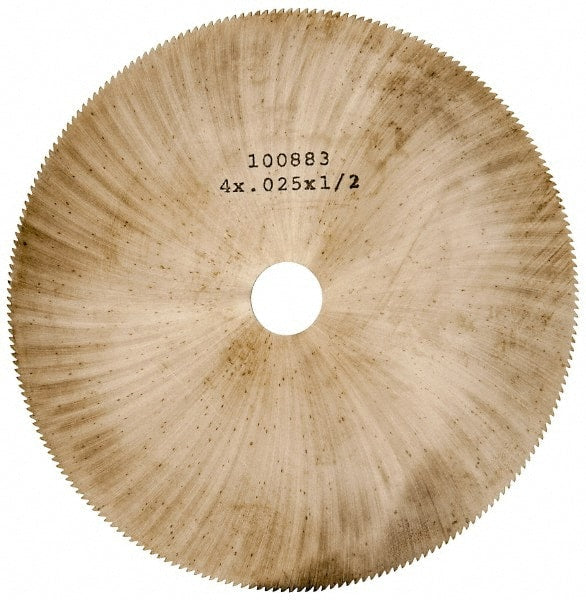 Made in USA - 4" Diam x 0.025" Blade Thickness, 1/2" Arbor Hole Diam, 220 Teeth, Solid Carbide Jeweler's Saw - Uncoated - Exact Tooling