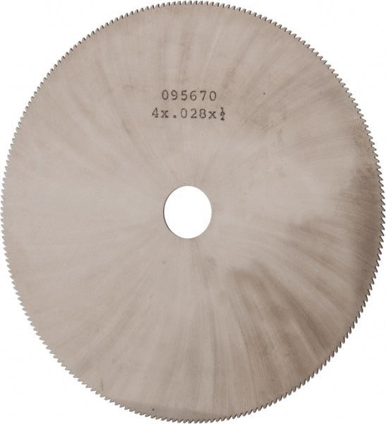 Made in USA - 4" Diam x 0.028" Blade Thickness, 1/2" Arbor Hole Diam, 220 Teeth, Solid Carbide Jeweler's Saw - Uncoated - Exact Tooling