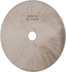 Made in USA - 4" Diam x 0.028" Blade Thickness, 1/2" Arbor Hole Diam, 220 Teeth, Solid Carbide Jeweler's Saw - Uncoated - Exact Tooling