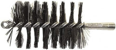 Schaefer Brush - 4-1/2" Brush Length, 3-1/4" Diam, Double Stem, Single Spiral Flue Brush - 7-1/2" Long, Tempered Steel Wire, 1/4" NPSM Male Connection - Exact Tooling