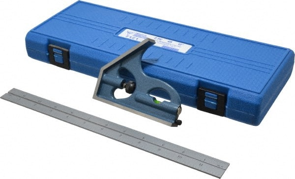 PEC Tools - 2 Piece, 12" Combination Square Set - 1/16, 1/32, 1/64 & 1/8" (4R) Graduation, Cast Iron Blade, Cast Iron Square Head - Exact Tooling