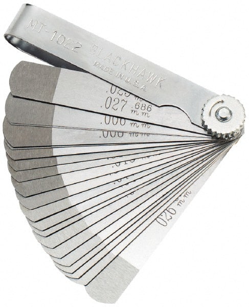 Blackhawk by Proto - 22 Piece, 0.004 to 0.025" Thick, Parallel Feeler Gage Set - 3.31" Leaf Length, 1/2" Wide, Steel - Exact Tooling