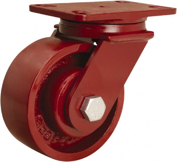 Hamilton - 6" Diam x 2-1/2" Wide x 7-1/2" OAH Top Plate Mount Swivel Caster - Cast Iron, 2,200 Lb Capacity, Tapered Roller Bearing, 4-1/2 x 6-1/2" Plate - Exact Tooling