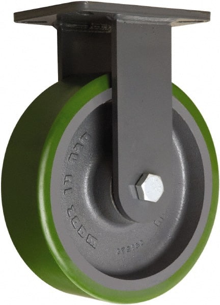Hamilton - 10" Diam x 3" Wide x 12-1/2" OAH Top Plate Mount Rigid Caster - Polyurethane Mold onto Cast Iron Center, 3,000 Lb Capacity, Sealed Precision Ball Bearing, 5-1/4 x 7-1/4" Plate - Exact Tooling