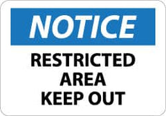 NMC - "Notice - Restricted Area - Keep Out", 10" Long x 14" Wide, Aluminum Safety Sign - Rectangle, 0.04" Thick, Use for Security & Admittance - Exact Tooling