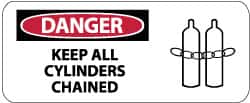 NMC - "Danger - Keep All Cylinders Chained", 7" Long x 17" Wide, Pressure-Sensitive Vinyl Safety Sign - Rectangle, 0.004" Thick, Use for Accident Prevention - Exact Tooling