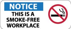 NMC - "Notice - This Is a Smoke-Free Workplace", 7" Long x 17" Wide, Rigid Plastic Safety Sign - Rectangle, 0.05" Thick, Use for Smoking Regulations - Exact Tooling
