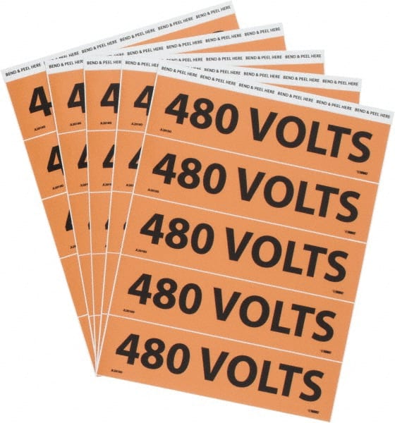 NMC - Electrical Markers Label - Legend: 480 Volts, English, Black & Orange, 9" Long x 2-1/4" High, Sign Muscle Finish - Exact Tooling