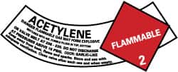 NMC - Hazardous Materials Label - Legend: Acetylene Gas - Flammable 2, English, Red, Black & White, 5-1/4" Long x 2" High, Sign Muscle Finish - Exact Tooling
