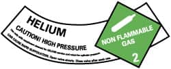 NMC - Hazardous Materials Label - Legend: Helium - Caution! High Pressure - Non Flammable Gas - 2, English, Green, Black & White, 5-1/4" Long x 2" High, Sign Muscle Finish - Exact Tooling