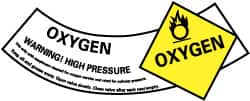 NMC - Hazardous Materials Label - Legend: Oxygen Warning! High Pressure, English, Yellow, Black & White, 5-1/4" Long x 2" High, Sign Muscle Finish - Exact Tooling