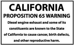 NMC - Hazardous Materials Label - Legend: California Proposition 65 - Warning - Diesel Engine Exhaust and Some of Its Constituents Are Known to the State of..., English, Black & White, 5" Long x 3" High, Sign Muscle Finish - Exact Tooling