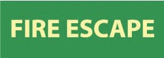 NMC - Fire Escape, Pressure Sensitive Vinyl Fire Sign - 14" Wide x 5" High, Glow-in-the-Dark - Exact Tooling