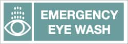 NMC - "Emergency Eye Wash", 5" Long x 14" Wide, Pressure-Sensitive Vinyl Safety Sign - Rectangle, 0.004" Thick, Use for First Aid - Exact Tooling