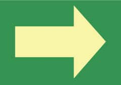 NMC - Right Arrow (Graphic), Pressure Sensitive Vinyl Exit Sign - 10" Wide x 7" High, Glow-in-the-Dark - Exact Tooling