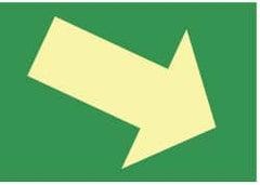 NMC - Right Down Arrow (Graphic), Pressure Sensitive Vinyl Exit Sign - 10" Wide x 7" High, Glow-in-the-Dark - Exact Tooling