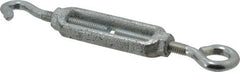 Made in USA - 112 (Hook) & 96 (Eye) Lb Load Limit, 5/16" Thread Diam, 2-9/16" Take Up, Malleable Iron Hook & Eye Turnbuckle - 3-7/16" Body Length, 7/32" Neck Length, 6-3/4" Closed Length - Exact Tooling