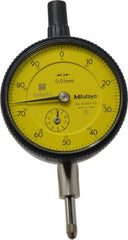 Mitutoyo - 10mm Range, 0-100 Dial Reading, 0.01mm Graduation Dial Drop Indicator - 2-3/16" Dial, 1mm Range per Revolution, 0.013mm Accuracy, Revolution Counter - Exact Tooling