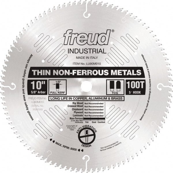 Freud - 10" Diam, 5/8" Arbor Hole Diam, 100 Tooth Wet & Dry Cut Saw Blade - Carbide-Tipped, Standard Round Arbor - Exact Tooling