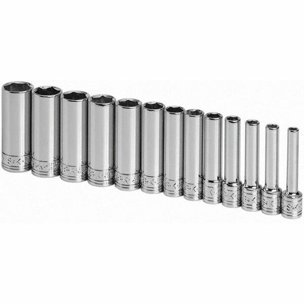SK - 1/4" Drive Deep Socket Set - 4 to 15mm, Metric Measurement Standard - Exact Tooling