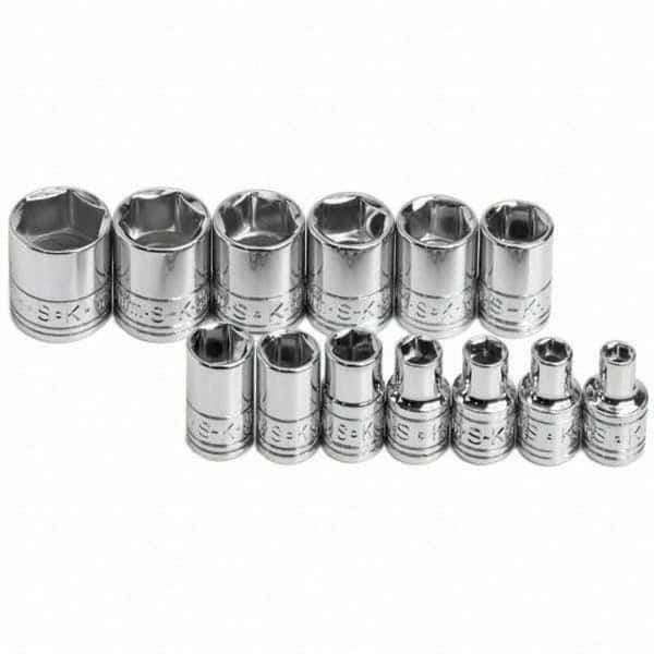 SK - 1/4" Drive Standard Socket Set - 4 to 15mm, Metric Measurement Standard - Exact Tooling