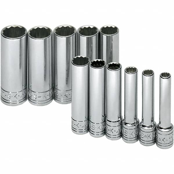 SK - 1/4" Drive Deep Socket Set - 5 to 14mm, Metric Measurement Standard - Exact Tooling