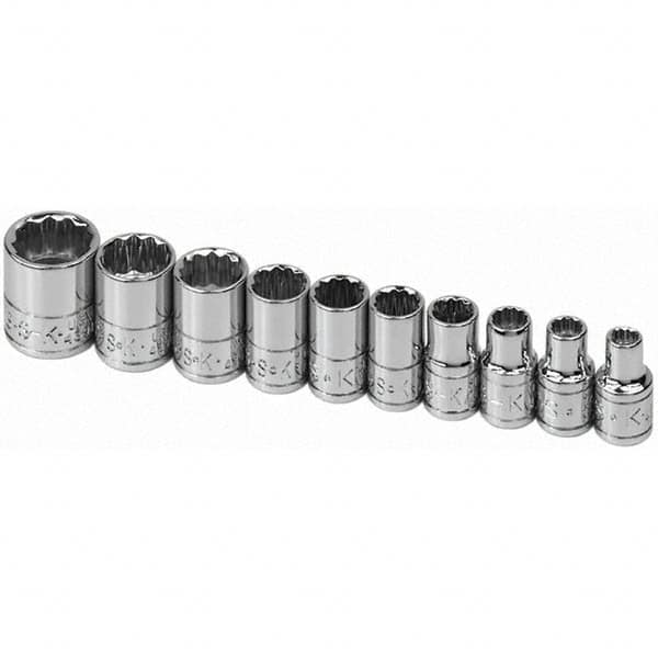 SK - 1/4" Drive Standard Socket Set - 3/16 to 9/16", Inch Measurement Standard - Exact Tooling