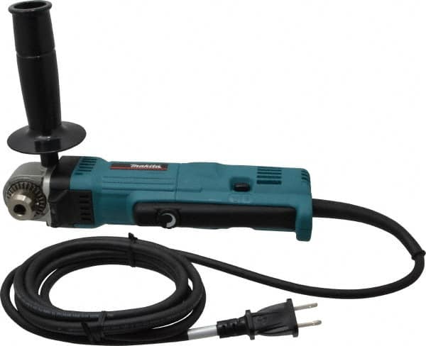 Makita - 3/8" Keyed Chuck, 2,400 RPM, Angled Handle Electric Drill - 4 Amps, 115 Volts, Reversible, Includes Chuck Key, Drill Chuck, Key Holder, Side Handle - Exact Tooling