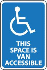 NMC - "This Space Is Van Accessible", "Handicapped Symbol", 12" Wide x 18" High, Aluminum ADA Signs - 0.08" Thick, White on Blue, Engineer Grade Reflectivity, Rectangle, Post Mount - Exact Tooling