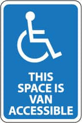 NMC - "This Space Is Van Accessible", "Handicapped Symbol", 12" Wide x 18" High, Aluminum ADA Signs - 0.04" Thick, White on Blue, Rectangle, Wall Mount - Exact Tooling